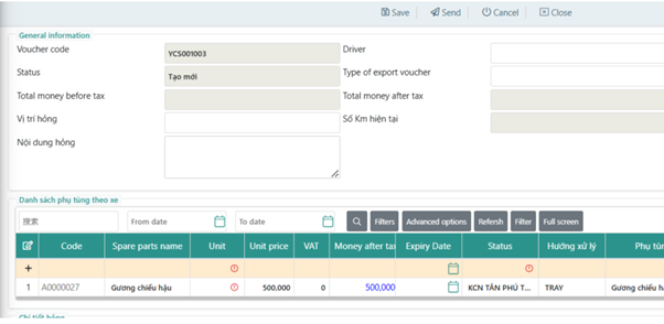 Phiếu sửa chữa xe