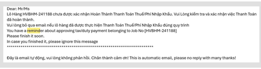 Màn hình email cảnh báo