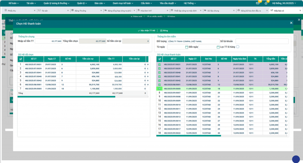 màn hình quản lý tài chính trong giải pháp kế toán logistics