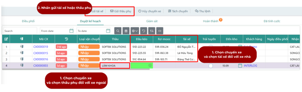 Gửi chuyến xe đến tài xế hoặc thầu phụ