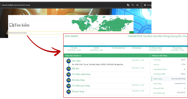 Trang portal Track & Trace tra cứu thông tin đơn hàng