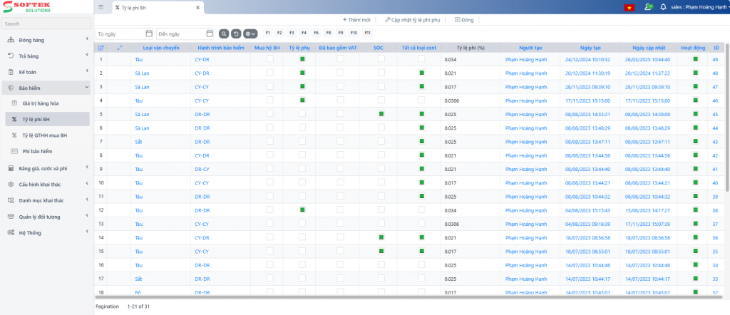 Màn hình quản lý bảo hiểm
