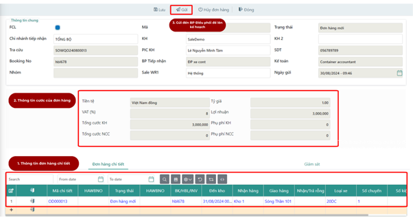Màn hình quản lý đơn hàng chi tiết