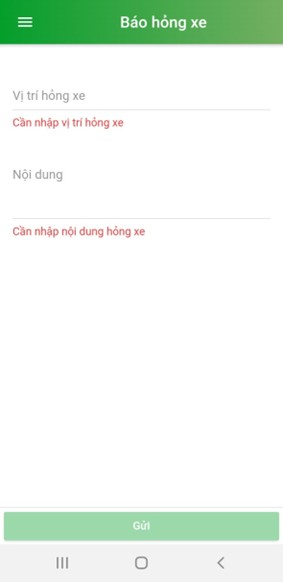 Giao diện báo hỏng xe