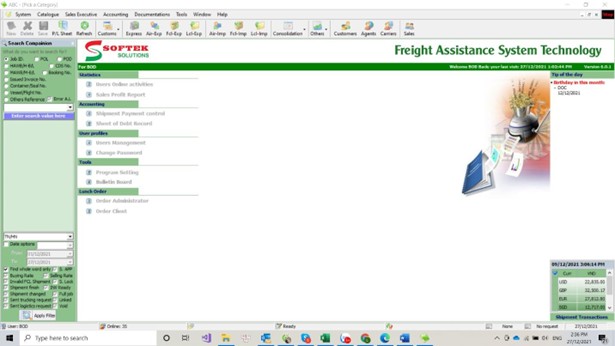 Giao diện phần mềm quản lý giao nhận FAST PRO