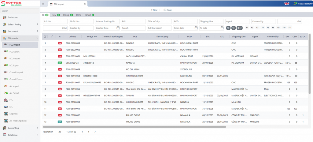 Màn hình quản lý lô hàng