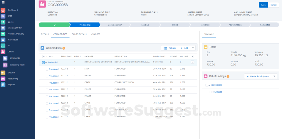 Giao diện quản lý đơn hàng phần mềm với các trường thông tin