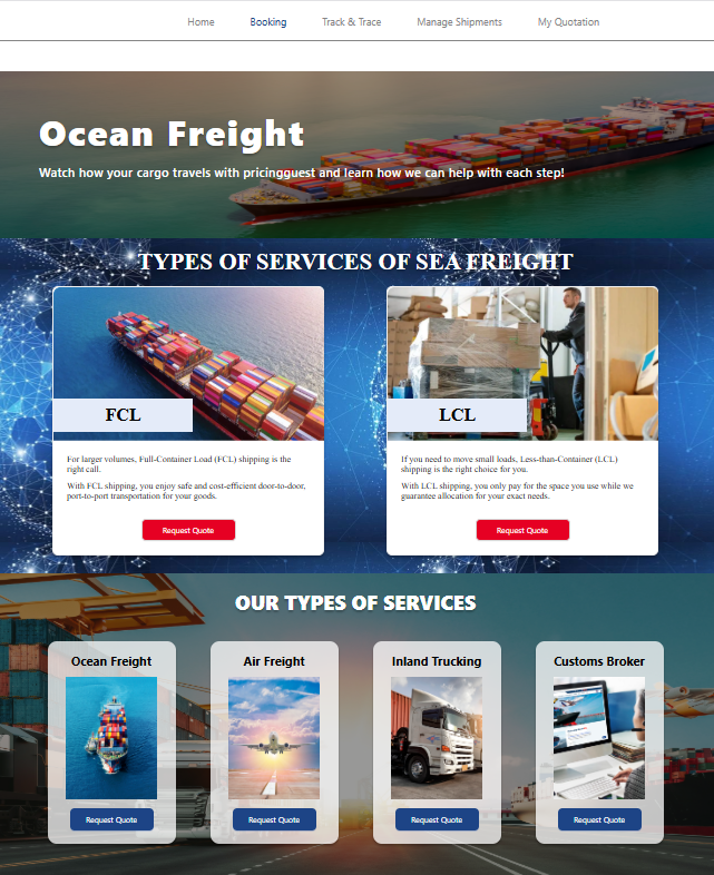 Màn hình lựa chọn loại hình dịch vụ cần booking