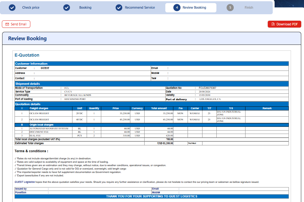 Màn hình review booking