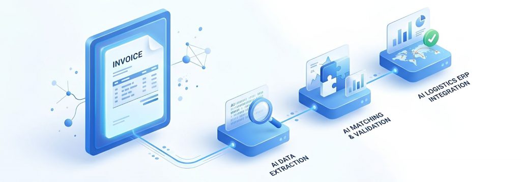 AI đọc hóa đơn trong phần mềm logistics với quy trình xử lý tự động từ hóa đơn đến hệ thống ERP